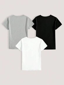 INAWLY Set de 3 piezas de outfit casual de mujer con estampados de corazón, ECG y letra en camiseta de manga corta