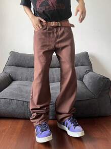 Manfinity Hypemode Calça Denim Masculina Regular de Perna Larga e Simples
