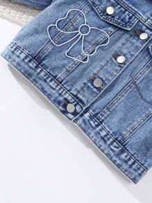 Chaqueta vaquera de moda para niñas con bordado de mariposa - Azul lavado medio - Ver 6