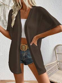 SHEIN LUNE Women's Solid Color Casual Short Sleeve Cardigan