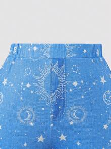 SHEIN Modne spodnie dzwony z elastyczną lamówką dla nastolatek, casualowe - Niebieski - Zobacz 5