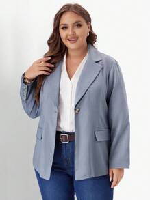 EMERY ROSE Damen Lässig Blazer Jacke in Große Größen mit Kragen, Knopf, in Blau für den Herbst, Business Lässig Damen mit Taschen - Blau - Übersicht 1