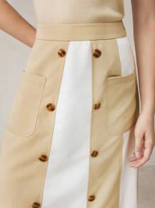 BizChic Women's Lapel Long Sleeve With Belt Elegant High Waist Patchwork A-Line Asymmetrical Skirt - Multicolor - View 5