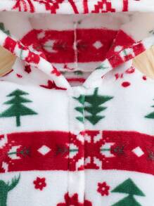 SHEIN Baby Girl Christmas Themed Plush Long Sleeve Footed Jumpsuit Home Outfit Set