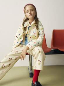 SHEIN Tween Girls Casual Quilted Padded Coat With Plaid & Houndstooth Patterns, Suitable For Fall/Winter - Beige - View 5