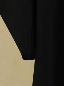2 件大码女式夏季纯色圆领蝙蝠袖上衣和阔腿裤休闲套装 - 黑色 - 查看 4