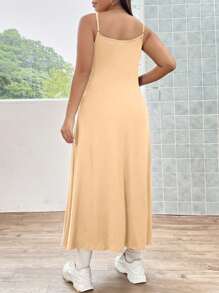 Flirla Plus Size Spaghetti Strap Backless Fitted Elegant Versatile All-Match Dress - Apricot - View 2