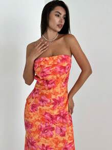 Firerie Váy nghỉ mát thanh lịch đi biển lãng mạn hở lưng có dây in hoa - trái cam - Xem 6