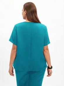 TaskEZ Đồng phục dành cho nữ cỡ lớn, Áo trên, Quần áo làm việc ở thẩm mỹ viện,-Tẩy tế bào chết-Tẩy tế bào chết y tá-Đồng phục tẩy tế bào chết-Tẩy tế bào chết cho phụ nữ-Bộ chà-Quần chà mặt trên cùng,Chuyên nghiệp cho doanh nhân,Quần yếm dành cho doanh nhân bình thường Plus - Màu xanh lam - Xem 2