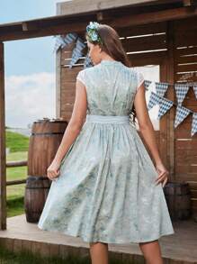 Chiquease Women's Elegant Jacquard Patchwork Summer Dress - Blue - View 2