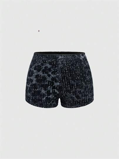 Grunge Punk Y2K Sexy Leopard Print Sequined Women's Ultra Low-Rise Mini Shorts