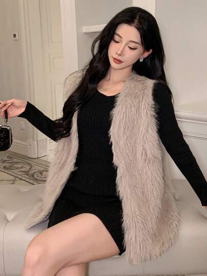 DAZY 女式无袖修身V领纯色夹克秋冬背心