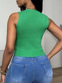 Zolique New V-Neck Twist Rope Cropped Sleeveless Knitted Tank Top For Women, Green - Green - View 2