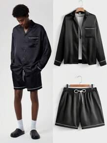 Forever 21 黑色襯衫領休閒上衣和短褲套裝 - 黑色 - 查看 2