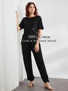 Ocili Leisure Comfortable Soft Natural Breathable Women Home Clothing Jumpsuit - Black - View 1