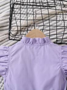 SHEIN Váy thường ngày bèo nhún và nơ màu tím cho bé gái, phù hợp cho bé từ 4-7 tuổi, thời trang cổ điển cho hoạt động ngoài trời, tiệc tùng, du lịch - Màu tím - Xem 6