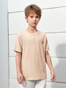 SHEIN Leap Crew 5pcs/Set Tween Boy's Loose Fit Crew Neck Patterned Short Sleeve T-Shirts - Apricot - View 4