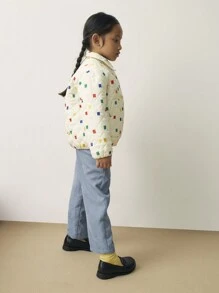 SHEIN Leap Crew Young Girls Quilted Plaid Print Casual Padded Coat, Suitable For Autumn And Winter - Beige - View 4