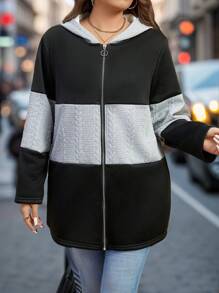 Plus Size Textured Fabric Splicing Thickened Warm Casual Jacket, For Winter Fall Cloth For Women Autumn - Multicolor - View 4