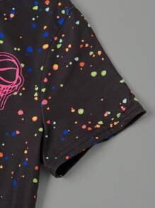SHEIN Conjunto de 4 peças para meninos, camisetas soltas, casuais, com estampa gráfica, gola redonda, manga curta