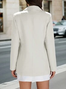 EURMUSE Lapel Neck Double Breasted Flap Detail Blazer - Apricot - View 2