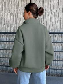 SHEIN Cottnline Women's Solid Color Drop Shoulder Zipper Front Sweatshirt - Cadet Blue - View 2