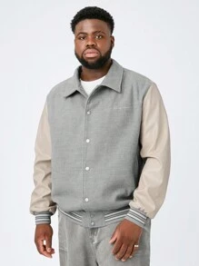 Manfinity VCAY Plus Size Men Casual Patchwork Long Sleeve Jacket For Fall/Winter - Multicolor - View 1