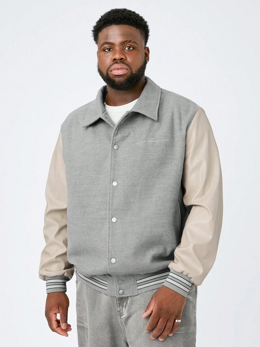 Manfinity VCAY Plus Size Men Casual Patchwork Long Sleeve Jacket For Fall/Winter - Multicolor - View 1