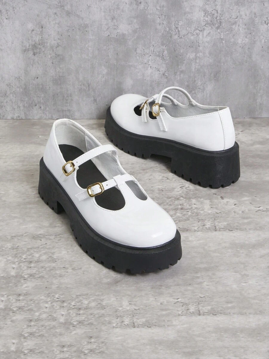 SHUZIA Women's Mary Jane Dual Cross Straps Patent Oxford Shoes