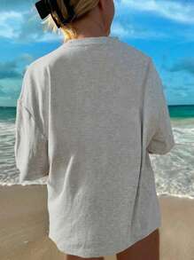 INAWLY Áo thun họa tiết logo Silly Goose rộng rãi phong cách cổ điển dành cho nữ, Áo thun họa tiết mùa hè dành cho nữ - Màu Xám nhạt - Xem 2