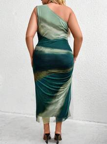 SHEIN CURVE+ Váy không tay vai bất đối xứng in hoa cỡ lớn dành cho nữ, mùa hè - Nhiều màu - Xem 2