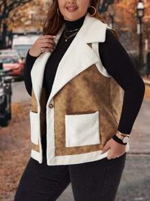 EMERY ROSE Abrigo de mujer de talla grande con forro térmico, tipo chaleco, de uso casual, para otoño/invierno