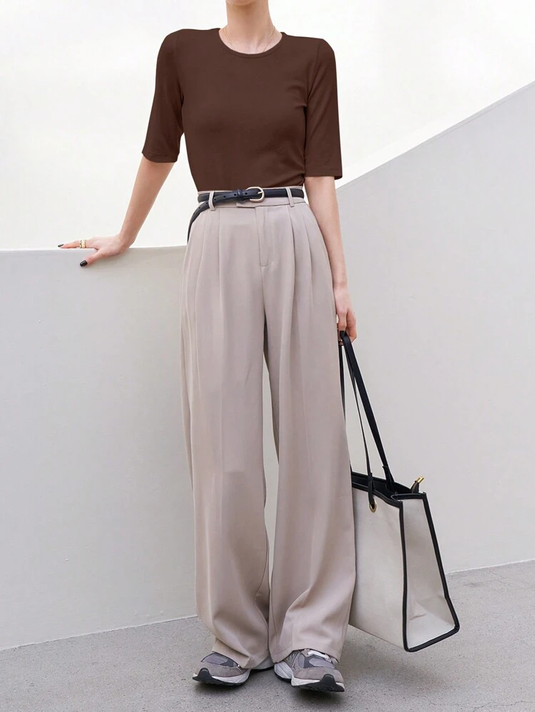 Women Summer Solid Color Crew Neck Casual Basic Short Sleeve T-Shirt Business Casual Women