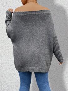 SHEIN Unity Plus Size Women's Solid Color Simple Daily Sweater, Off-The-Shoulder, Long Sleeve Knit Pullover Fall Winter Outfit