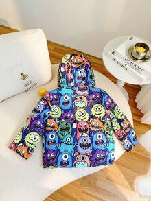 SHEIN Áo khoác có mũ trùm đầu in hình quái vật dễ thương cho bé trai từ 4-7 tuổi, thích hợp mặc khi đi chơi và đi học vào mùa đông, mùa thu và mùa xuân - Nhiều màu - Xem 3