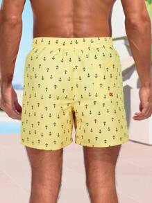 Surfspeed 男士船锚印花抽绳腰部宽松沙滩短裤，夏威夷风 - 黃色 - 查看 2