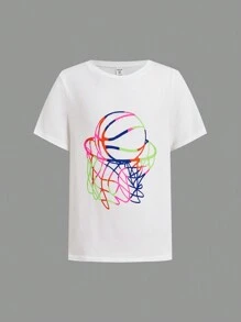 SHEIN Conjunto de 4 peças para meninos, camisetas soltas, casuais, com estampa gráfica, gola redonda, manga curta