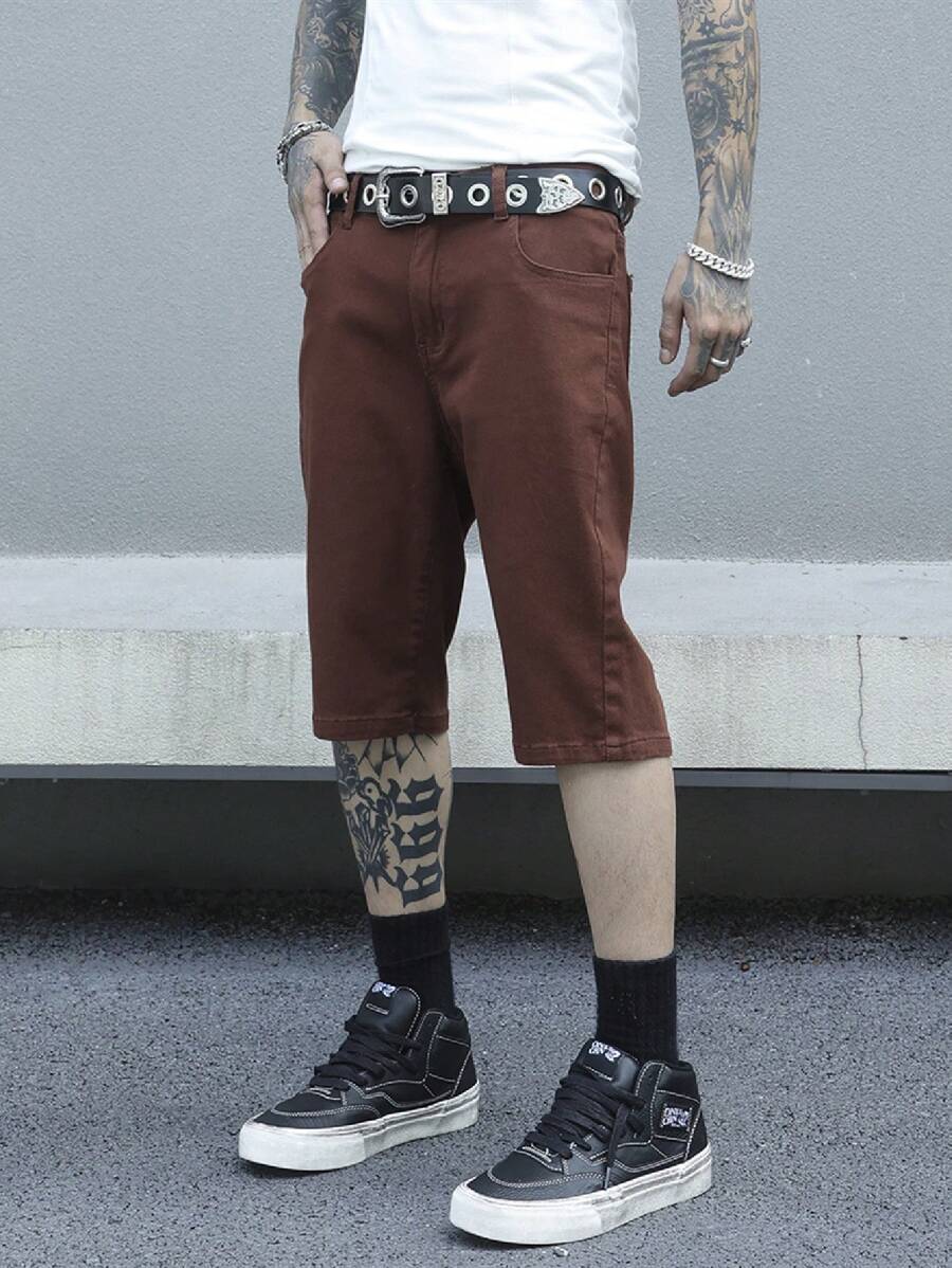Manfinity Roghcode Herren Einfache Denim Jacke in Unifarbe für den täglichen Gebrauch - Bordeaux - Übersicht 1