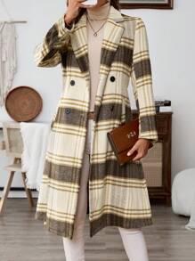EMERY ROSE Women's Lapel Collar Long Sleeve Pockets Plaid Design Elegant Woolen Coat - Multicolor - View 7