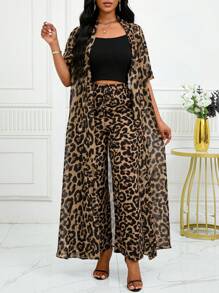 SHEIN Lady Autumn And WinterElegantblackbrownleopardWoven PrintLong SleeveLong Women Blouses&Wovenleopard PrintWomen Pants - Multicolor - View 5