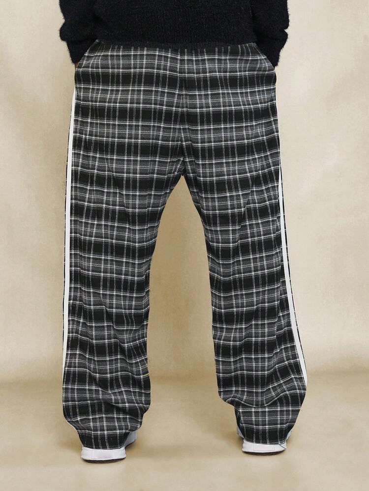 Loose Fit Checked Pant With Drawstring & Side Stripe Detail