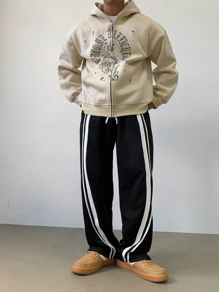 Calça Casual Masculina com Listras Contrastantes, Joggers Masculinos de Outono