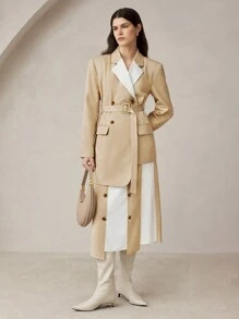 BizChic Women's Colorblock Lapel Long Sleeve Waist Tie Casual Asymmetric Belted Blazer