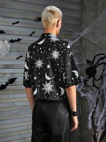 Manfinity UZERO 男士宽松印花短袖休闲衬衫，适合夏季、万圣节