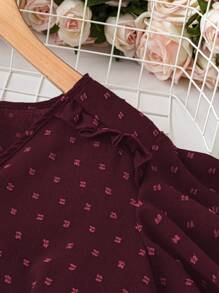 SHEIN LUNE Áo sơ mi chấm bi cổ chữ V tay ngắn cỡ lớn thoải mái, rộng rãi, thời trang, dành cho mùa hè - Màu tím - Xem 3