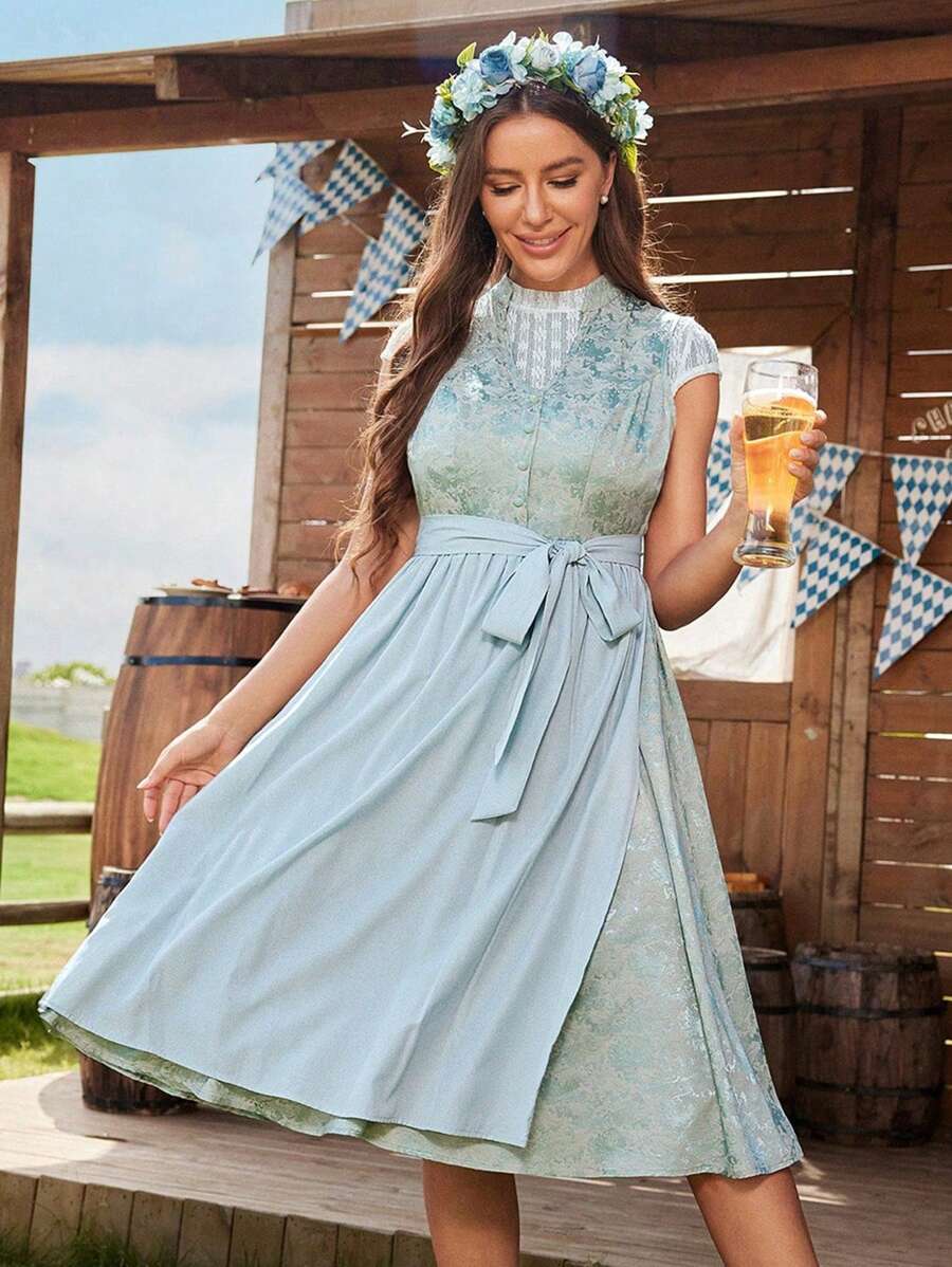 Chiquease Women's Elegant Jacquard Patchwork Summer Dress - Blue - View 1