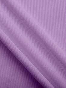 INAWLY 女士夏季纯色圆领短袖短款修身 T 恤 - 紫色 - 查看 5