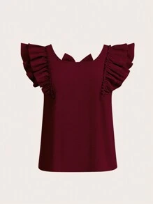 SHEIN Clasi Plus Size Casual Loose Bowknot Decor Double Layer Cap Sleeve Square Neck Blouse