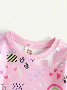 Cozy Pixies 2 件装女婴独角兽和彩虹拼色柔软针织圆领长袖上衣和裤子贴身睡衣套装 - 彩色 - 查看 5