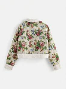 SHEIN MOD Jacquard Jacket For Women, Floral Pattern, Perfect For  Autumn Outfits,FallVintage Painting Inspired Jacquard Fabric Composite Fleece Jacket For Ladies - Multicolor - View 2